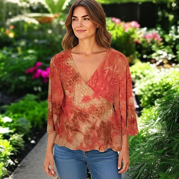 Y2K Embroidered Faux Wrap Top M Indie Fairy Bohemian Hippie Sequins Whimsigoth - Picture 1 of 16